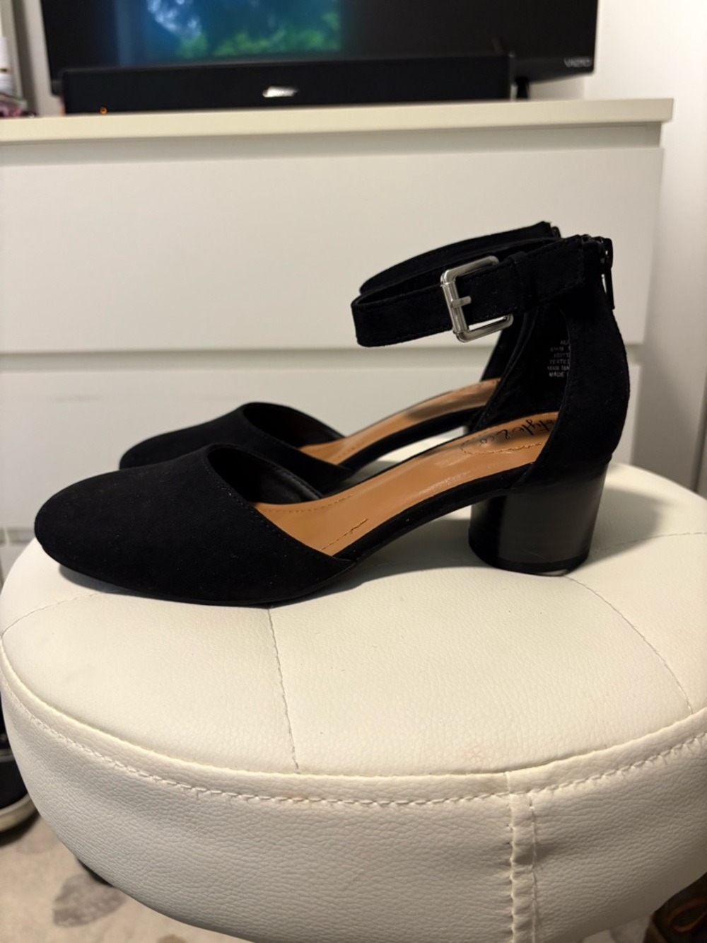 Black Suede Ankle Strap Block Heel - Picture 4 of 6